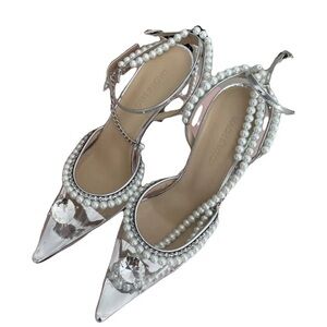 MACH & MACH Silver Leather Heels